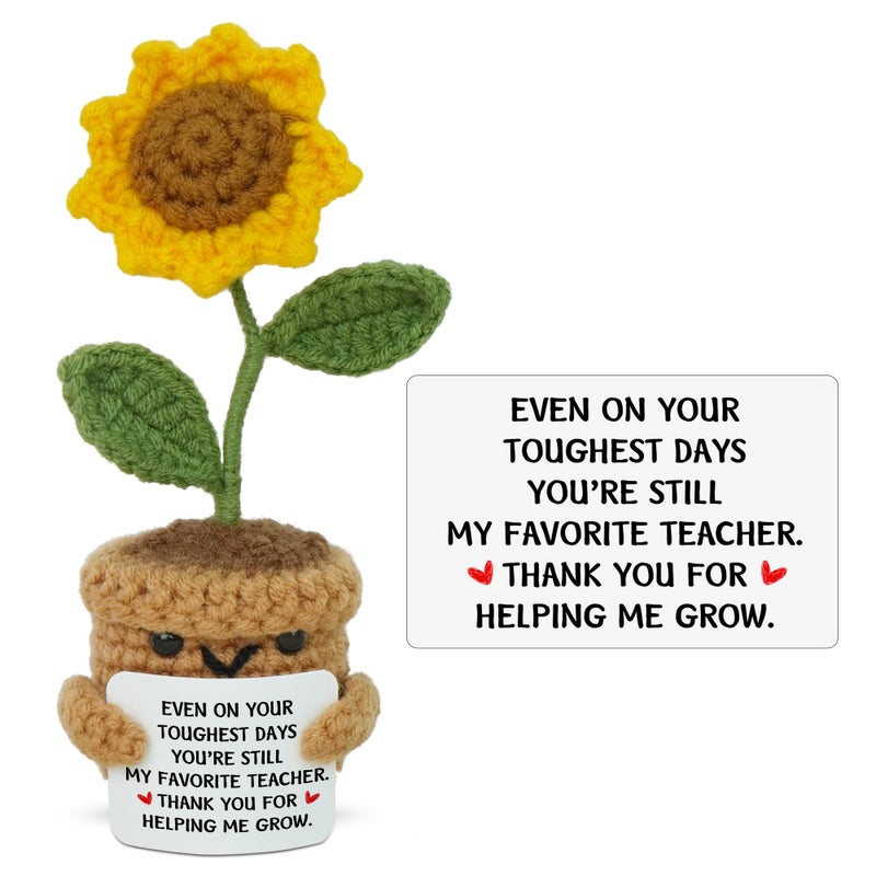 OASSIE Teacher Appreciation Gifts - Mini Handmade Positive Sunflower Crochet with Message Card - Teachers Day Graduation End of The Year Birthday Christmas Thank You Gifts for Teachers Women - Image 1